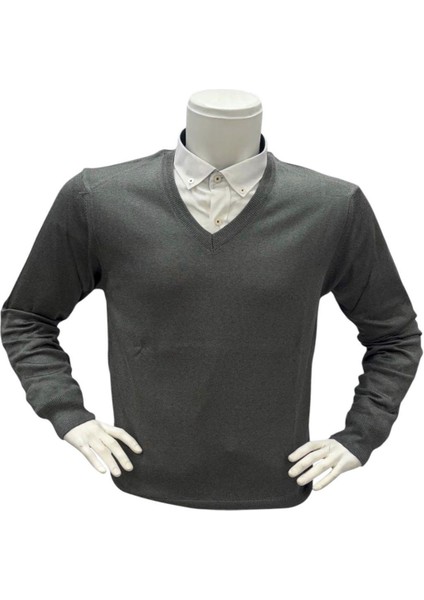 Uzun Kollu Gri V Yaka Kazak (Unisex) fiyatları
