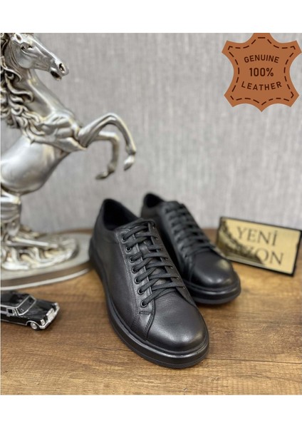 Ekek Hakiki Deri Comfort Ortopedik Özel Taban Günlük Klasik Ayakkabı - Siyah - 41