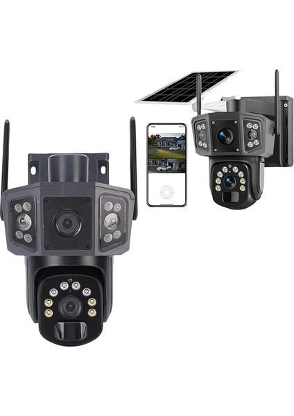 Güneş Kablosuz Açık Güvenlik Kamerası, 8mp Net Görüntü 1920 x 2160P Güneş Kamerası Pır Tespitli Dış Mekan Kablosuz Wifi, 360 Derece Panorama Görünümü