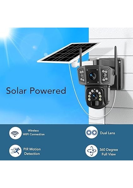 Güneş Kablosuz Açık Güvenlik Kamerası, 8mp Net Görüntü 1920 x 2160P Güneş Kamerası Pır Tespitli Dış Mekan Kablosuz Wifi, 360 Derece Panorama Görünümü fiyatları