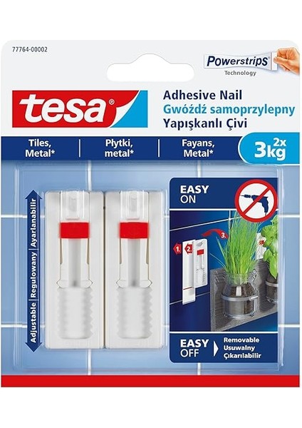 77764 – 00002 – 00 ÇIKARILABILIR Ayarlanabilir Kendinden Yapışkanlı Tırnak Fayans, Metal ve Düz Yüzeyler Için, Beyaz
