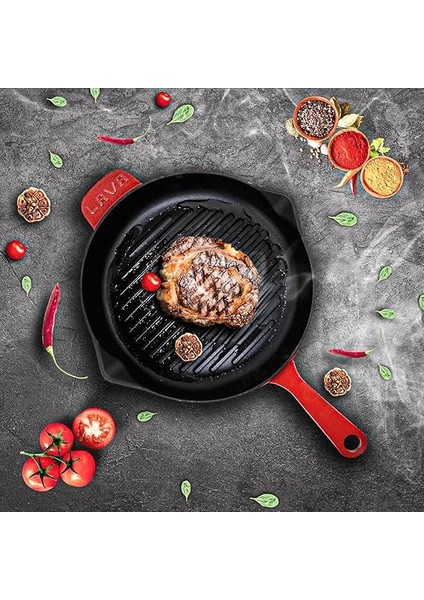 Metal Spring Serisi - Döküm Izgara Tavası, Yuvarlak, 28 Cm, Mat Emaye, Parlak Siyah Taban, Kırmızı fiyatları