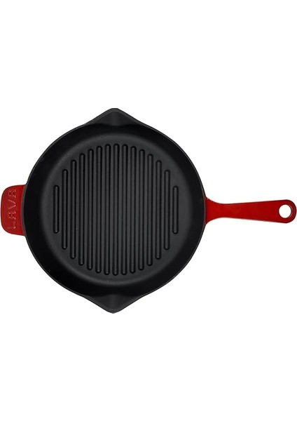 Metal Spring Serisi - Döküm Izgara Tavası, Yuvarlak, 28 Cm, Mat Emaye, Parlak Siyah Taban, Kırmızı modelleri