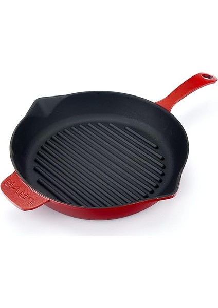 Metal Spring Serisi - Döküm Izgara Tavası, Yuvarlak, 28 Cm, Mat Emaye, Parlak Siyah Taban, Kırmızı fırsatları