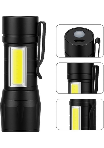 El Feneri, LED USB Şarjlı Ultra Güçlü Mini Boy Metal Kasa, 3 Modlu Işık Modülü, Klipsli Kutulu, Şarj Kablosu Dahil, Taşınabilir Küçük Fener fiyatları
