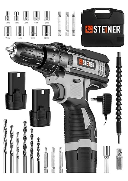 Alman Turbo Profesyonel 128 Vf 10 Ah Otomatik Korumalı Metal Şanzuman Çift Akülü Şarjlı Matkap + Set Gri fiyatları