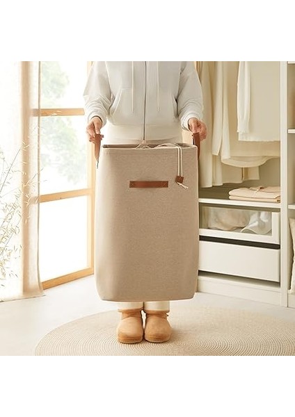 Home Textile Ağzı Büzgülü Bej Renk Çamaşır Sepeti 36 x 36 x 57 cm fırsatları