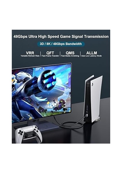 10K 8k HDMI 2.1 Kablo 5m, Sertifikalı 48GBPS Ultra Yüksek Hızlı HDMI Kablosu ile Ethernetli 4K 240Hz 165Hz 144Hz 120Hz 8K60Hz Earc Hdcp2.3 HDR10+ Pc Tv Monitör Projektör Ps5 X-Box indirimleri