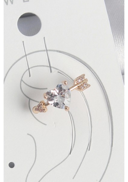 Bfs Pirinç Gold Renk Zirkon Taşlı Kalp Ok Model Kadın Kıkırdak Küpe