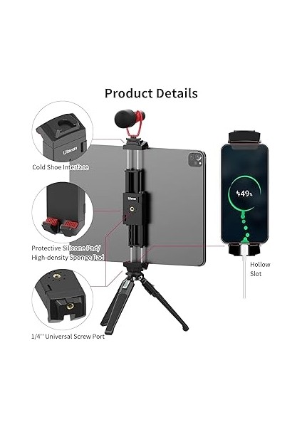 Tablet Tripod Tutucu Montaj Adaptörü Ulanzı St-29 Tablet Telefon 1/4 Inç Tripod Başlığı Soğuk Ayakkabı 12,9 Inç Tablet iPad Pro iPad Air iPad Mini ve Tüm iPhone Android Akıllı Telefonlar ile Uyumlu fırsatları