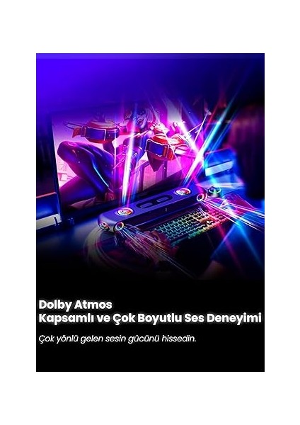 Thunder Pro+ Gaming Soundbar, Kablosuz Yastık Hoparlör, 7.1.2 Dolby Atmos ile Sinematik 3D Ses Deneyimi, Güçlü Dahili Woofer, Kişiselleştirilebilir Uygulama Özellikleri, Adaptif Rgb Efektleri, indirimleri