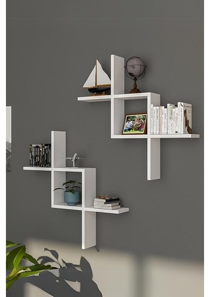 Beyaz 2'li Dekoratif Duvar Rafı - Duvara Monte Kitaplık modelleri