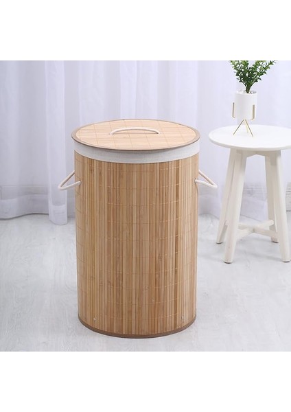 Homi BA1315N Bambu Kapaklı El Yapımı Çamaşır Sepeti, Ahşap, 35X35X60 cm