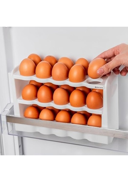 30 Bölmeli Yumurtalık - 3 Katlı Yumurta Kutusu - 10 x 27,5 x 17,5 cm - Buzdolabı Organizeri - Yumurta Saklama Kabı fırsatları