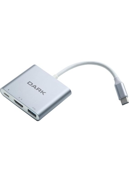 3in1 Usb3.1 Type C Erkek - USB 3.0 / HDMI Dönüştürücü (4k UHD 60Hz) / USB 3.1 Type C Şarj Dönüştürücü (DK-AC-U31X32)