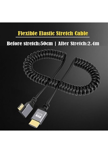 Mini HDMI 2.0 Erkek HDMI Erkek 4 K 60hz Streç Sarmal Kablo Sol Açılı 90 Derece Hdtv Bilgisayar Dizüstü Monitör modelleri
