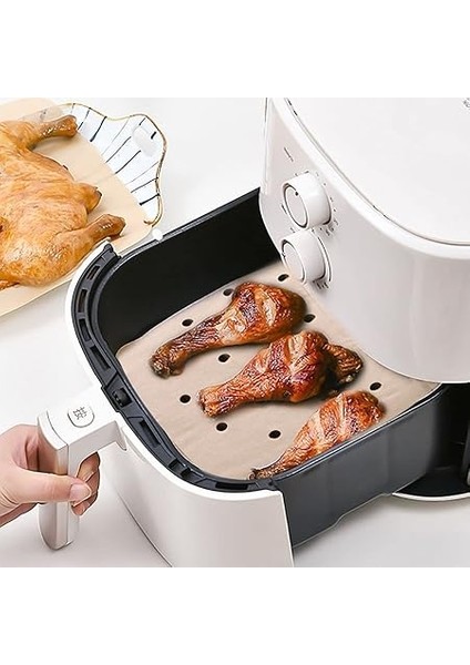 100 Adet Air Fryer Pişirme Kağıdı Tek Kullanımlık Hava Fritöz Yağ Geçirmez Yapışmaz Gıda Pişirme Kağıdı Delikli Kare Model fiyatları