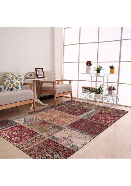 Dizayn Cortez Desenli Pamuk Tabanlı Yıkanabilen Kaydırmaz Antibakteriyel Salon Halısı 80X150