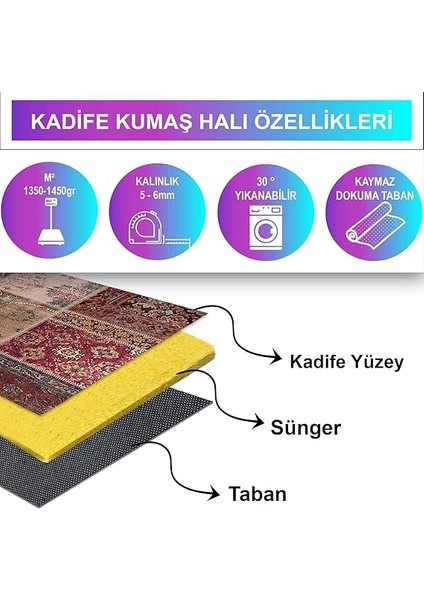 Dizayn Cortez Desenli Pamuk Tabanlı Yıkanabilen Kaydırmaz Antibakteriyel Salon Halısı 80X150 indirimleri