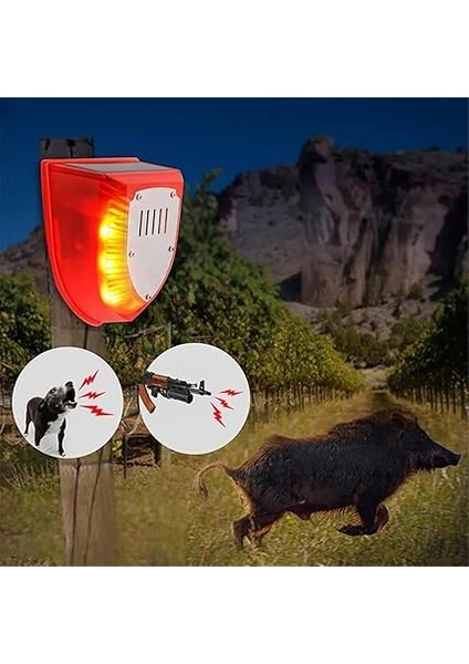 güneş enerjili alarm, meyve bahçesi hayvan kovucu, ses ve ışık alarmı, , yaban domuzu kovucu indirimleri