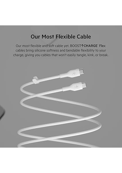 Boostcharge Flex Silikon USB Tip C - C Kablo (2m/6,6ft), Usb-If Sertifikalı Güç Dağıtımı Pd Hızlı Şarj Kablosu fırsatları