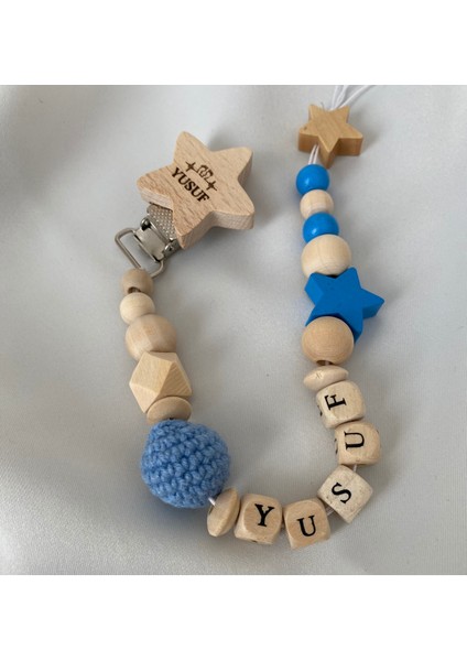 Isimli Emzik Zinciri – Doğal Ahşap Emzik Askısı – El Yapımı Bebek Hediyesi