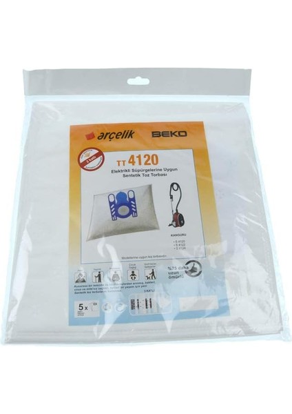 - Arçelik S 4120 Elektrikli Süpürge Uyumlu Sentetik Toz Torbası
