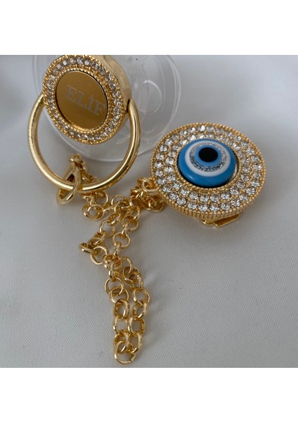 Altın Kaplama Isimli Zirkon Taşlı Silikon Emzik Seti (0-6 Ay) – Damaklı & Kişiye Özel Şeffaf