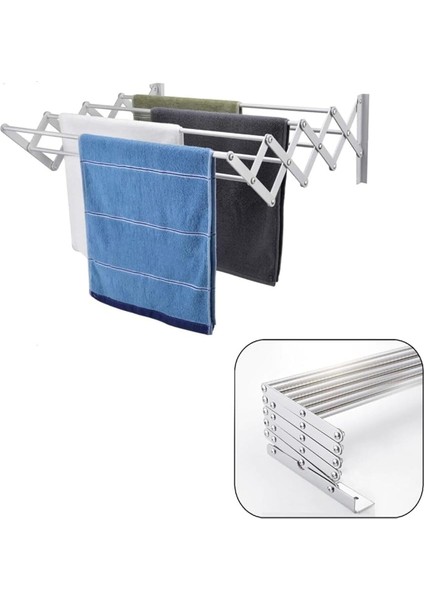 Çamaşır Balkon Kurutma Askısı Akordiyon Elbise Kurutmalık 70CM-9 Çubuk Alüminyum Duvar Montajlı