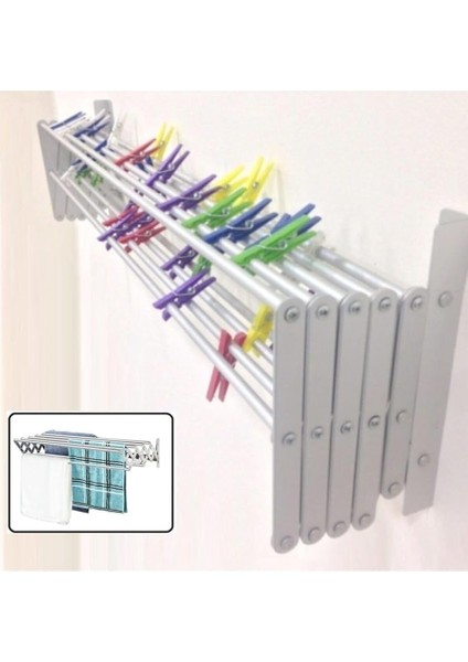 Çamaşır Balkon Kurutma Askısı Akordiyon Elbise Kurutmalık 70CM-9 Çubuk Alüminyum Duvar Montajlı fırsatları