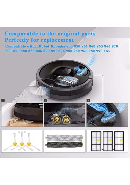 Irobot Roomba 800 900 Serisi 11'li Kitler Için Yedek Parçalar, Bakım Kiti Temizleme Kiti 800 850 851 860 865 866 870 871 876 880 885 886 890 891 896 900 960 960 966 99 80 990 modelleri