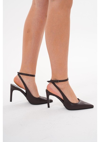 Kahverengi 8,5 cm Ince Topuklu Stiletto Ayakkabı
