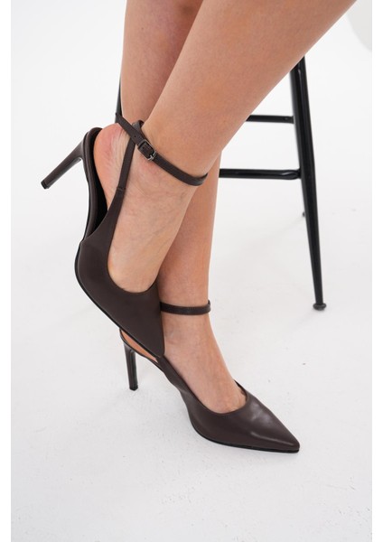 Kahverengi 8,5 cm Ince Topuklu Stiletto Ayakkabı indirimleri