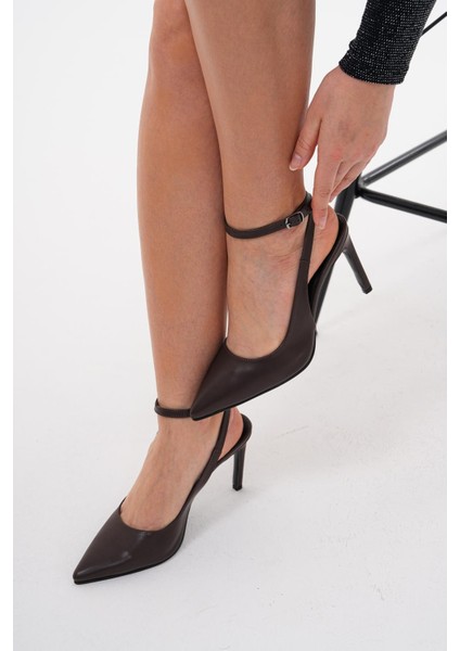 Kahverengi 8,5 cm Ince Topuklu Stiletto Ayakkabı