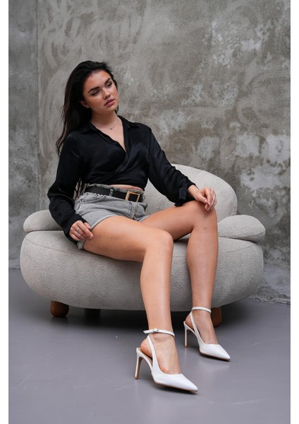 Beyaz 8,5 cm Ince Topuklu Stiletto Ayakkabı