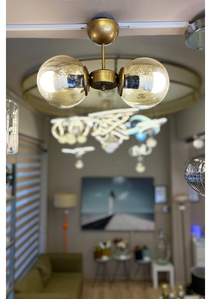 Minimal Golden Ball Special Selection 4'lü Bal Sarı Cam Avize