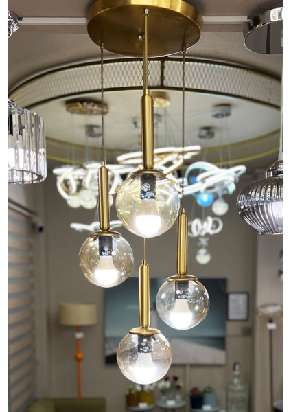 Golden Ball Special Selection 4'lü Bal Sarı Cam Avize