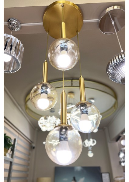 Golden Ball Special Selection 4'lü Bal Sarı Cam Avize modelleri