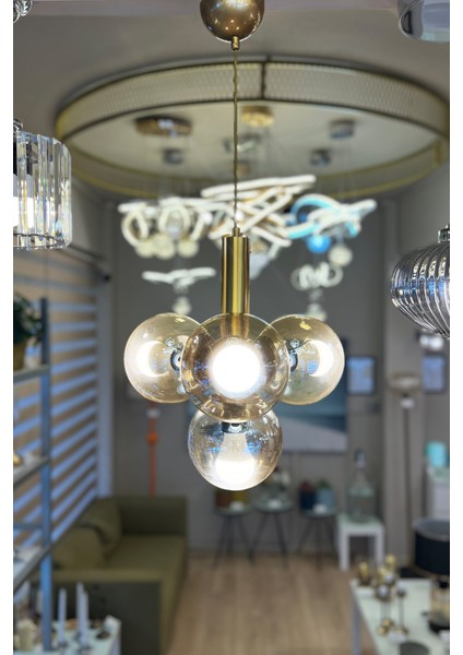 Golden Ball 3+1 Bal Sarı Cam Avize