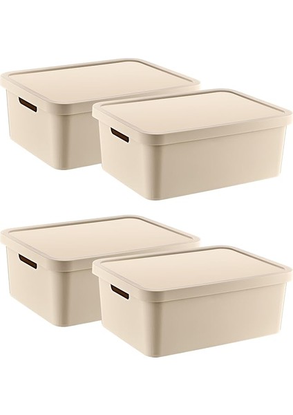4'lü Set Stafi Çok Amaçlı Kapaklı Kutu Latte 12 Lt - Latte, Çok Amaçlı Kapaklı Kutu, Ev-Ofis-Depo Için, Kapaklı Saklama Kutusu