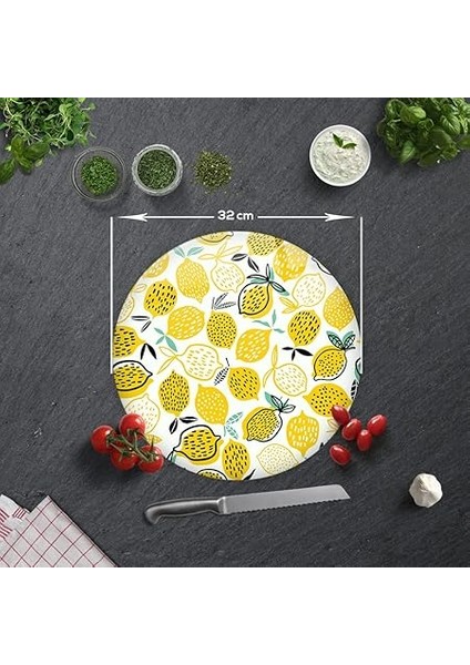10011505223 Sarı Limonlar Cam Kesme Tahtası, Çap 32CM modelleri