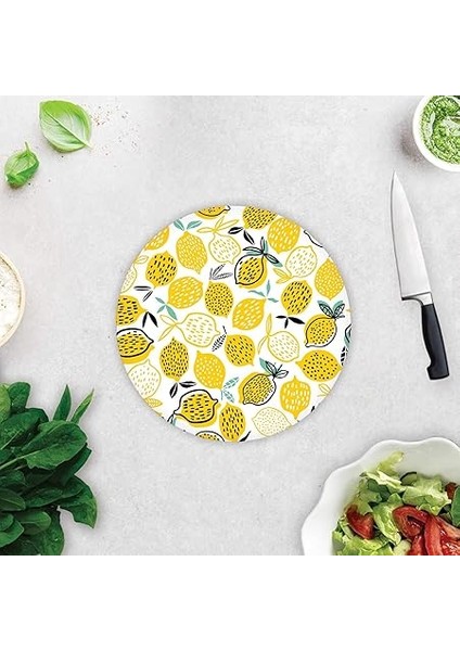 10011505223 Sarı Limonlar Cam Kesme Tahtası, Çap 32CM fırsatları