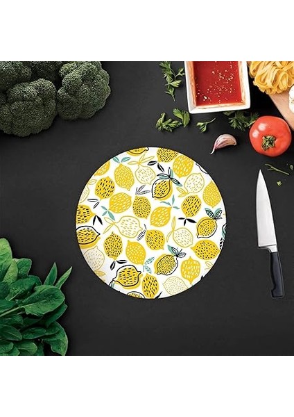 10011505223 Sarı Limonlar Cam Kesme Tahtası, Çap 32CM indirimleri