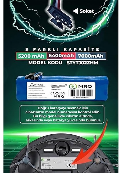 3D Robot Süpürge Bataryası (Orijinal Kapasite) 5200MAH Batarya Xiaomi Mi Vacuum Mop Pro 2 Plus ile Uyumlu modelleri