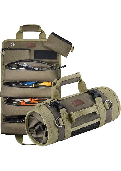 Alet Çantası, Ağır Hizmet Tipi Kanvas Rulo Takım Çantası, Katlanabilir Alet Organizer El Çantası, Tamirci Marangoz Teknisyen Hobici Takım Çantası, Alet Takım Anahtar Düzenleyici Çanta Haki