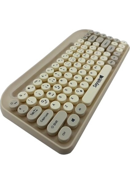 Bluetooth Klavye Renkli Retro Kablosuz Klavye Daktilo Görünümlü Tuş Tasarımı Şık ve Kullanışlı Telefon Koyma Gözü Pilli Türkçe Q Klavye Sw-05 (Krem) modelleri