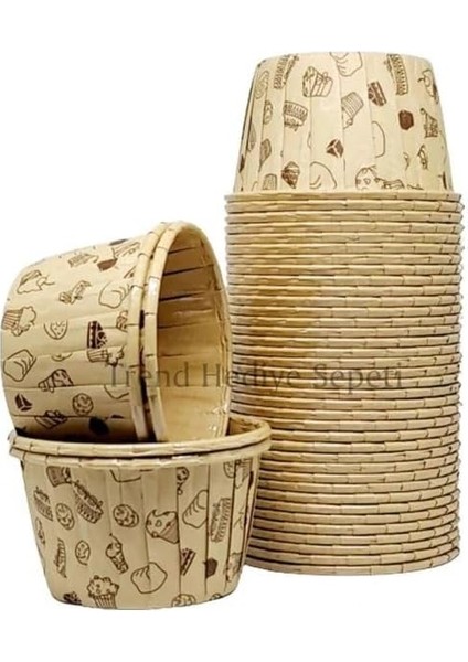 Hediye Sepeti 50'li Kek Desenli Muffin Kek Kalıbı, Kek Kapsülü Cupcake Kalıbı, Airfryer Uyumlu