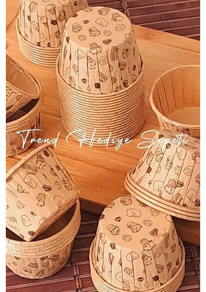 Hediye Sepeti 50'li Kek Desenli Muffin Kek Kalıbı, Kek Kapsülü Cupcake Kalıbı, Airfryer Uyumlu modelleri