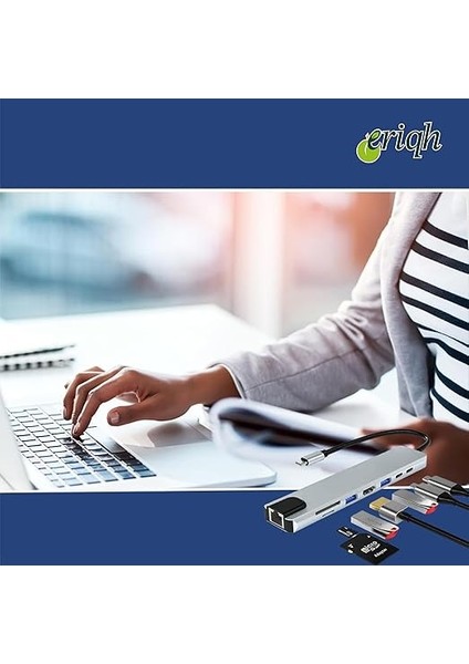 8'li Usb-C Hub Dönüştürücü, MacBook Pro/air Uyumlu, 4K HDMI + 3 USB 3.0 + Type-C Pd + Sd/microsd Kart Okuyucu, Gümüş modelleri