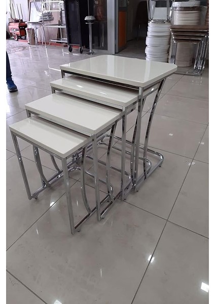 Dinç Metal Sehpa Tekerlekli C Sehpa Krom, Dörtlü, Zigon Sehpa, Servis Sehpası,yan Sehpa